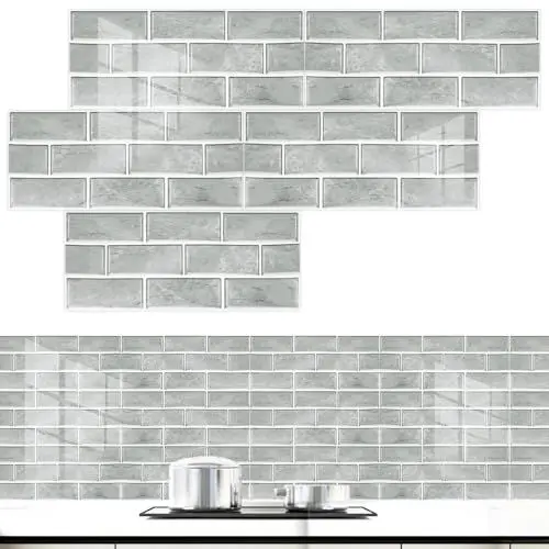 Produktbild: FTISSLY 12 Stück Küchen Fliesenaufkleber Modern 15x30cm Fliesendekor Aufkleber Klebefliesen Grau Fliesen Sticker Selbstklebend Fliesensticker Fliesenfolie Wasserfest Mosaikfliesen für Küche Bad