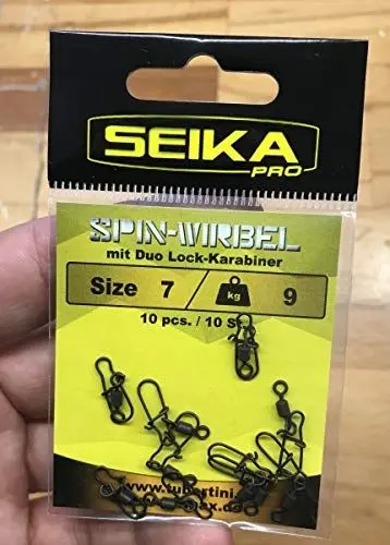 Produktbild: FTM Seika Pro Spin Wirbel mit Duo Lock Karabiner - 10 Angelwirbel zum Spinnfischen auf Hechte, Zander & Barsche, Einhänger, Snaps, Größe/Tragkraft:Gr, 7 / 9kg