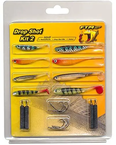 Produktbild: FTM Unisex – Erwachsene 10C8071445C10 Drop Shot Kit II-8 Gummifische + 8 Haken + 4 Bleie zum Spinnfischen auf Barsche, Dropshot Köder zum Barschangeln, Gummiköder, Bunt, Normal