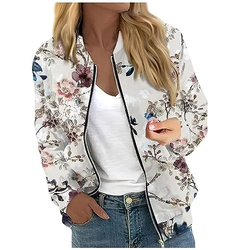 Produktbild: FTRGHNY bomberjacke damen,Bomberjacke Damen Leichte Dünne Sommerjacke Frühlingsjacke Sommer Reißverschluss Kurz Pilotenjacke Blouson Jacke Langarm Übergangsjacke College Jacke Mädchen Fliegerjacke