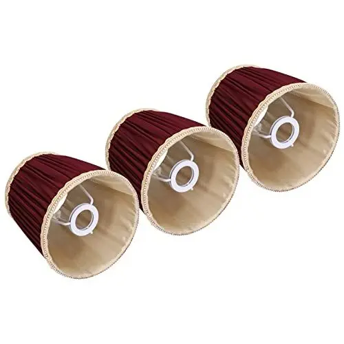 Produktbild: 3pcs E14 Stoff Lampenschirm Weinrot Eingebauter Metall Clip On Lampenschirm für Zuhause Wandkerze Kronleuchter Tisch Stehlampen