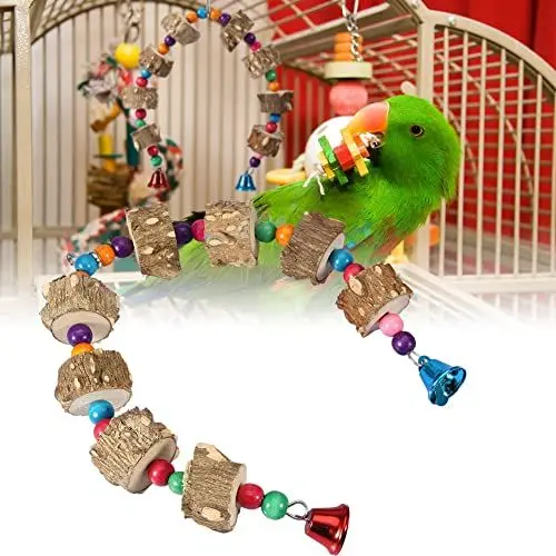 Produktbild: Pet Papagei Spielzeug Biss Schaukel Vogel Holz Bunte Perlen Käfig Kauen Spielzeug für Haustier Vögel Papagei Zubehör