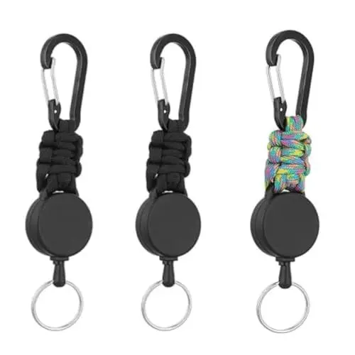 Produktbild: FTXanty Schlüsselanhänger Ausziehbar 3 Pcs Schlüsselband Ausziehbar Einziehbarer Ausweis mit 65cm yoyo Ausziehbar Stahlseil Karabinerhaken Schlüsselring für Schlüssel Gürtelclip Kartenhalter