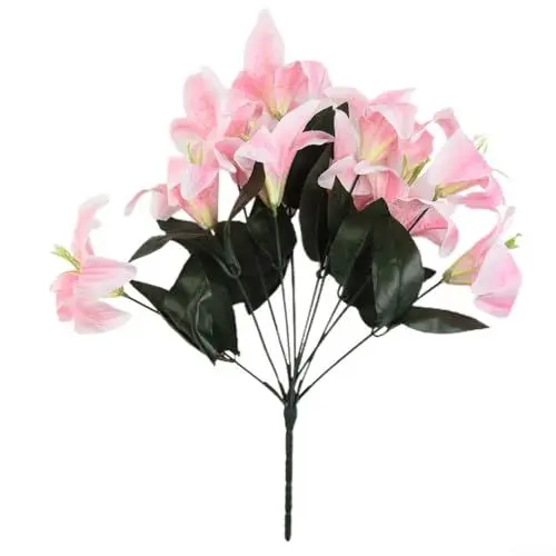 Produktbild: FUBESK Künstliche Blumen, realistische Sterngucker-Lilien, langer Stiel für Zuhause, Hochzeit, Dekoration, Party (4 Stück)
