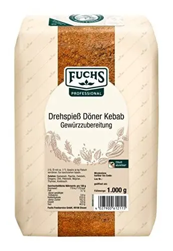 Produktbild: Fuchs Professional - Drehspiess Döner Kebab Gewürzzubereitung | Gewürz für den typischen-Döner Geschmack | Profi-Qualität für Großverbraucher und Gastronomie | 1 kg im recyclebaren Beutel