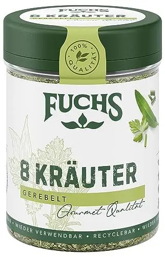 Produktbild: Fuchs Gewürze - 8 Kräuter gerebelt - Kräutermischung für Marinaden, Fischgerichte oder Kräuter-Frischkäse - natürliche Zutaten - 25 g in wiederverwendbarer, recyclebarer Dose