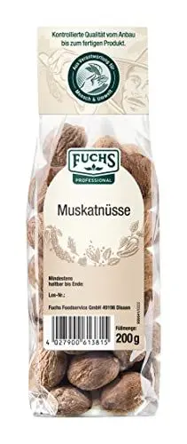 Produktbild: Fuchs Professional - Muskatnuss ganz | Ungemahlene Muskatnüsse | Zum Würzen von Kartoffelgerichten | 200 g im Beutel
