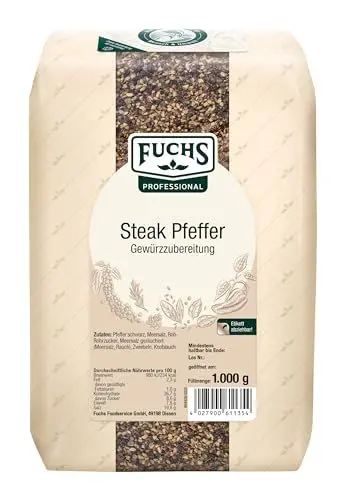 Produktbild: Fuchs Professional - Steak Pfeffer Gewürzzubereitung | 1 kg im großen Beutel | Pikante Pfeffermischung zum Abrunden von Steaks