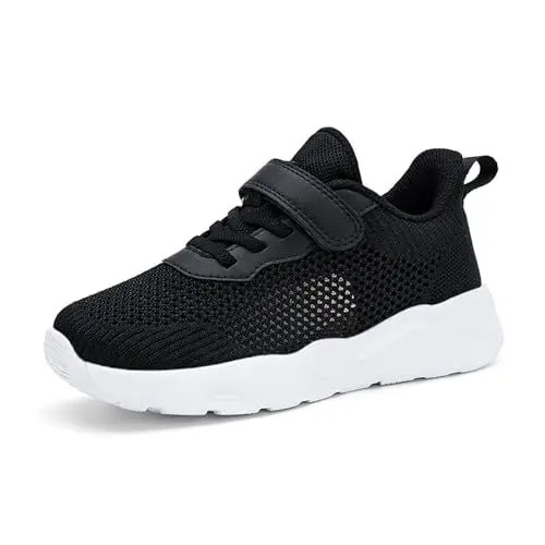 Produktbild: Fudaolee Unisex Kinder Turnschuhe Jungen Sportschuhe Atmungsaktiv Laufschuhe Mädchen Leichtgewicht Sneaker rutschfest Hallenschuhe Freizeit Fitnessschuhe A-Schwarz 30 EU