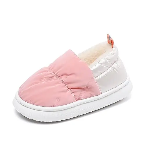 Produktbild: Fudaolee Winter Hausschuhe Kinder Baumwoll Gefüttert Pantoffeln Mädchen Jungen Warme Plüsch Hausschuhe Kleinkind Weiche rutschfeste Home Slippers Indoor Outdoor Rosa EU31/32 = CN32/33