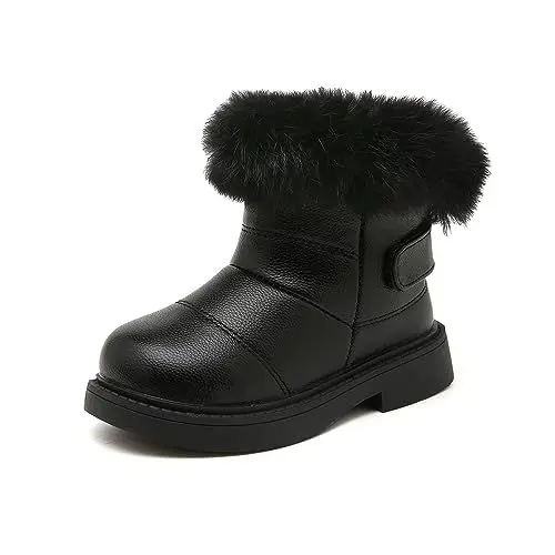 Produktbild: Fudaolee Winterstiefel Kinder Wärme Gefütterte Schneestiefel Mädchen Rutschfest Winterschuhe Baby Kurzschaft Stiefeletten Weiche Schlupfstiefel Stiefel Schwarz EU 21=CN 22