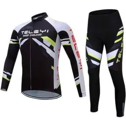 Produktbild: Fueegue Fahrradbekleidung Set, Herren Langarm Radsportanzüge Radtrikot Set Radfahren Kleidung Langärmeliges Fahrradtrikot mit Thermofleecefutter Radhose mit Sitzpolster für Herbst/Winter Weiß2 S