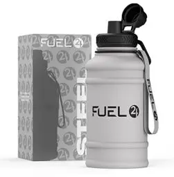 Produktbild: Fuel24 Extra Stark Trinkflasche Edelstahl Metall 1.3L & 2.2L - Auslaufsicher & BPA-Frei Wasserflasche Edelstahl - Robuste Trinkflasche Fitnessstudio, Sport Wasserkrug Edelstahl Flasche Für Erwachsene