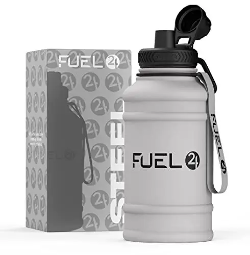 Produktbild: Fuel24 Extra Stark Trinkflasche Edelstahl Metall 1.3L & 2.2L - Auslaufsicher & BPA-Frei Wasserflasche Edelstahl - Robuste Trinkflasche Fitnessstudio, Sport Wasserkrug Edelstahl Flasche Für Erwachsene