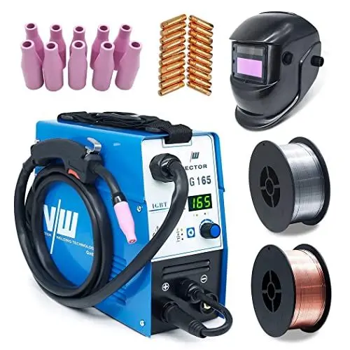 Produktbild: Fülldraht Schweißgerät 165A, MIG MAG Schweissgerät mit & ohne Gas, Schutzgasschweißgerät Elektrode mit 160 A, Auto. Drahtvorschub, Inverter Einsteigergerät, VECTOR WELDING