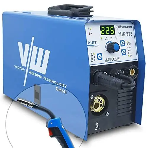 Produktbild: Fülldraht Schweißgerät, Schutzgasschweißgerät 225 A, MIG MAG Schweissgerät Inverter mit Elektrodenschweißfunktion&Auto. Drahtvorschub, 2&4 Takt, VECTOR WELDING