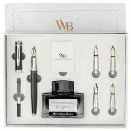 Produktbild: Füllfederhalter Geschenkset, inklusive Tintenflasche, 6 Tintenpatronen, Tinten-Nachfüllkonverter, 5 Ersatzspitzen, Premium-Paket, Journaling, Kalligraphie, glattes Schreiben Stifte (Schwarz Chrom)