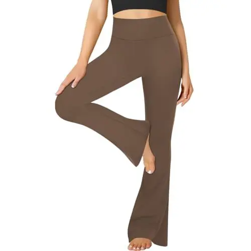 Produktbild: FuelMeFoot Flared Yogahose Damen Leggings High Waist Schlaghose Blickdicht Leggins Bootcut Jogginghose Jazzpants mit Bauchkontrolle Fitness. 1 Pack-08-Mokka L