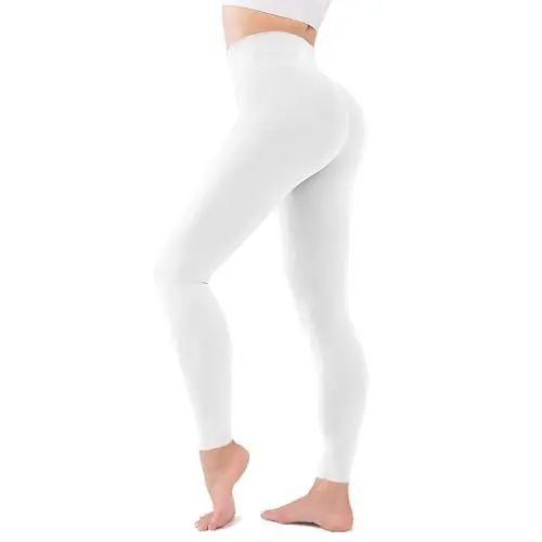 Produktbild: FuelMeFoot Leggings Damen High Waist Blickdicht Leggins mit Bauchkontrolle Slim Fit Angenehm Weiche Elastische Sportleggings 1 Pack-02-Weiß L/XL