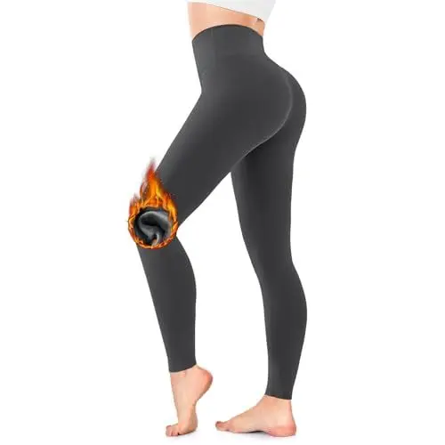 Produktbild: FuelMeFoot Thermo Leggings Damen Gefüttert Fleece High Waist Thermounterwäsche Warm Lang Strümpfhose Blickdicht Winter.03-Dunkel grau S/M