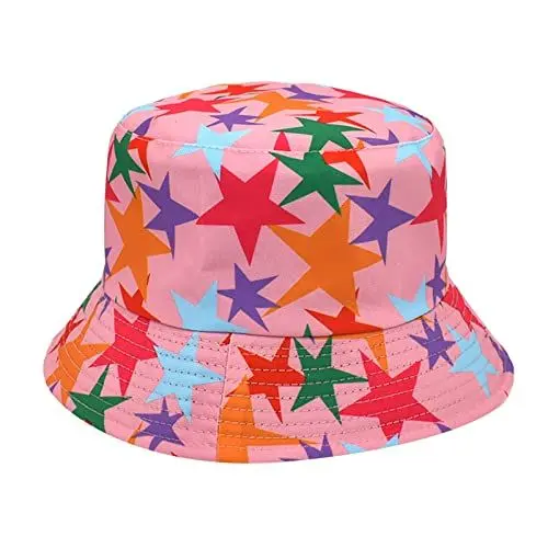 Produktbild: Fünfzackiger, bedruckter Fischerhut, europäischer und amerikanischer Herren-Outdoor-Freizeit-Sonnenhut, Modetrend Badekappe Jungs (Pink, One Size)