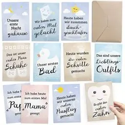 Produktbild: FÜR ZWILLINGE: 30+1 Meilenstein Foto- und Erinnerungs-Karten als Geschenk zur Geburt - mit Baby-Tagebuch, inkl. Geschenkbox und Glückwunsch-Karte - DIN A6