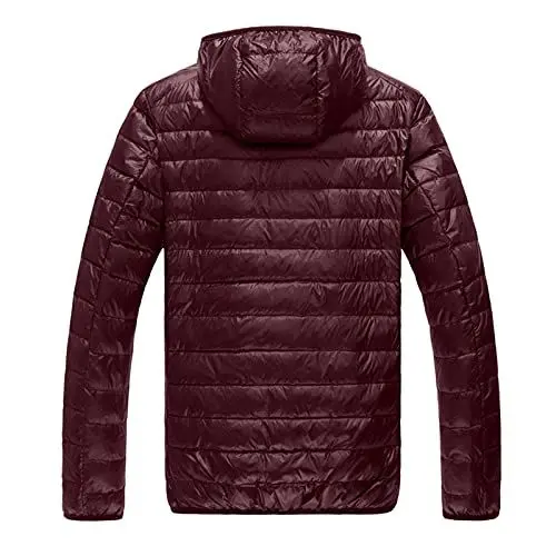Produktbild: Für Herren Winter Leichtgewicht solide Jacke mit Kapuze lässige Outwear-Reißverschluss Regenjacke Herren Daunen (Wine, XXL)