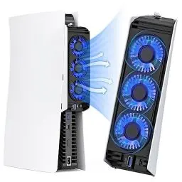 Produktbild: HUIJUTCHEN Lüfter für PS5, Leise PS5 Kühler PS5 Externer Kühler Hinten mit LED-Licht Geräuscharm Kühlgebläse für PS5 mit 2 Einstellbare Gebläsestufen und Controller USB Anschluss(weiß)