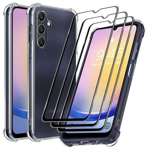 Produktbild: Für Samsung A25 5G Hülle mit 3 Stück Schutzfolie,Samsung Galaxy A25 5G Handyhülle,Displayschutzfolie,Dünne Weiche TPU Transparent Stoßfest Schutzhülle Kratzfest Handy-hulle Case Cover,6,5 Zoll