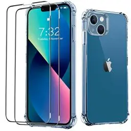 Produktbild: Für iPhone 13 Hülle und Panzerfolie,iPhone13 Handyhülle Transparent mit Schutzfolie,2Stück Displayschutzfolie,Kristall Silikon TPU,Fallschutz Dünn Handy Schutzhülle Case Cover -6,1 Pollici 2021