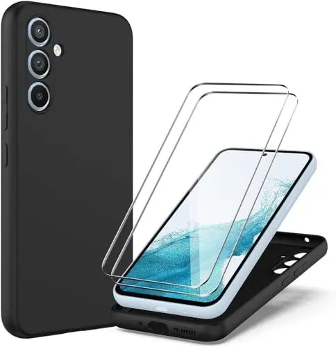 Produktbild: für Samsung Galaxy A05S 5G Hülle, 2 Stück Panzerglas Schutzfolie Silikon Handyhülle, Stoßfest Schutzhülle Case, Schwarz