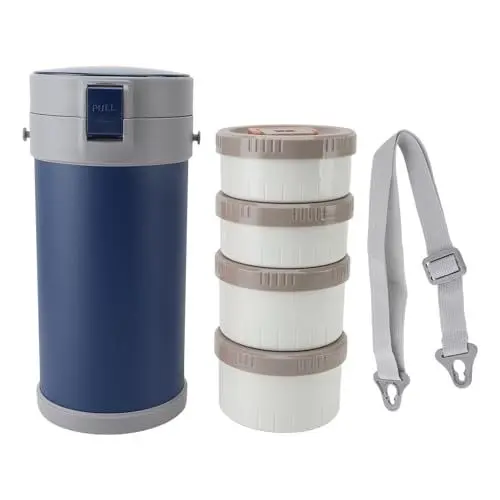 Produktbild: 2.9L Thermobehälter Für Essen Aus 304 Edelstahl, Zweischichtige Vakuum Thermobox Für Essen, Mikrowellengeeignet, Mit 4 Boxen Und Silikondichtung Für Schule, Büro Oder Unterwegs