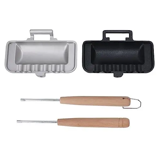 Produktbild: Mini Sandwichmaker Für Gaskocher, Klapptoaster Doppelseitige Bratpfanne Mit Hitzebeständigem Griff, Aluminium Einfacher Rollover Mini Bratpfanne, Camping Toaster Für Gaskocher Für Frühstück, Gaskocher