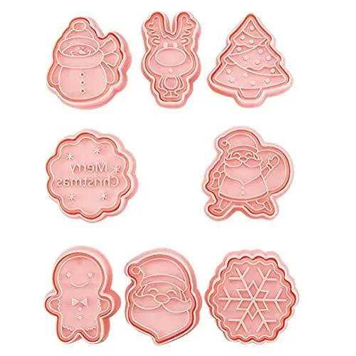Produktbild: Weihnachtsplätzchen-Ausstechformen, 8 Stück, 3D-Präge-Ausstechformen, Keksstempel, Backformen für Lebkuchenmann, Weihnachtsbaum, Schneemann