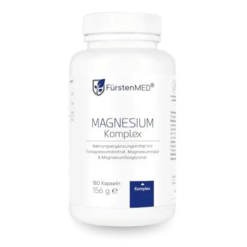 Produktbild: FürstenMED® 180 Magnesium Komplex Kapseln aus Magnesium-Citrat, Magnesium-Malat und Magnesium-Bisglycinat - Hochdosiert, Vegan & Ohne Zusatzstoffe