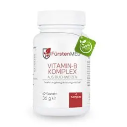 Produktbild: FürstenMED® Natürlicher Vitamin B Komplex Hochdosiert aus Buchweizen - Pflanzliche B Vitamine Quelle - Enthält Vitamin B1, Vitamin B3, Vitamin B6 - Vegan B Vitamine Komplex Hochdosiert - 60 Kapseln