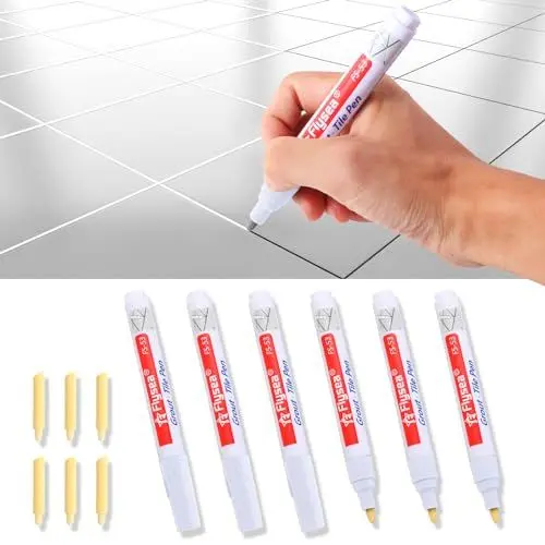 Produktbild: Fugenstift Weiß, 6 Stück Fugenstift Fugenmörtel Restaurierung Stift mit Ersatzspitze, Wasserfest Fugenstift Fliesen Stift Fugen, Reparatur Marker für Fliesen Wand Boden Von Badezimmer Und Küche