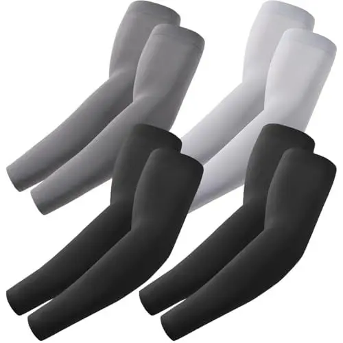 Produktbild: fuinloth 4 Paare Gaming Arm Sleeves, Arm Stulpen Armschoner für Damen/Herren, Volleyball Basketball Sport Ärmel 2 Schwarz+Dunkel Grau+Hell Grau