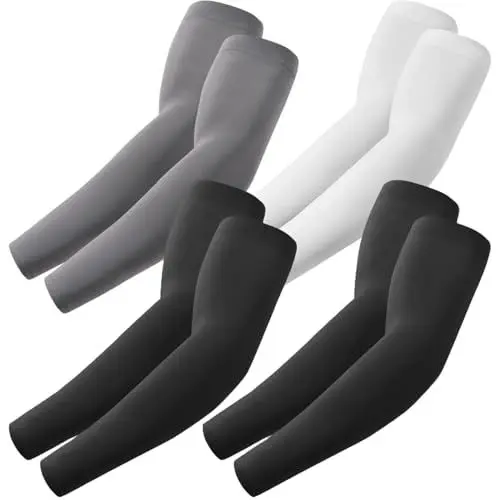 Produktbild: fuinloth 4 Paare Gaming Arm Sleeves, Arm Stulpen Armschoner für Damen/Herren, Volleyball Basketball Sport Ärmel 2 Schwarz+Dunkel Grau+Weiß
