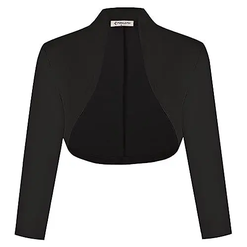 Produktbild: fuinloth Bolero Damen Festlich Jäckchen für Abendkleid 3/4 Ärmel Kurze Hochzeit Bolerojacke Kleid Elegant Schulterjacke Schwarz M 36-38
