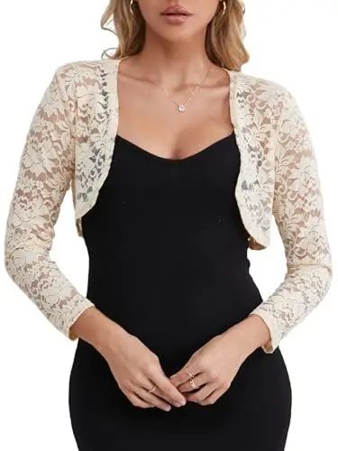 Produktbild: fuinloth Bolero Jacke Damen Festlich Jäckchen für Abendkleid Kurze Festlich Schulterjacke Elegant Hochzeit Bolerojacke Aprikose L 38-40