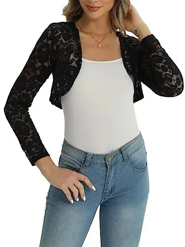 Produktbild: fuinloth Bolero Jacke Damen Festlich Jäckchen für Abendkleid Kurze Festlich Schulterjacke Elegant Hochzeit Bolerojacke, Schwarz, S, 34-36
