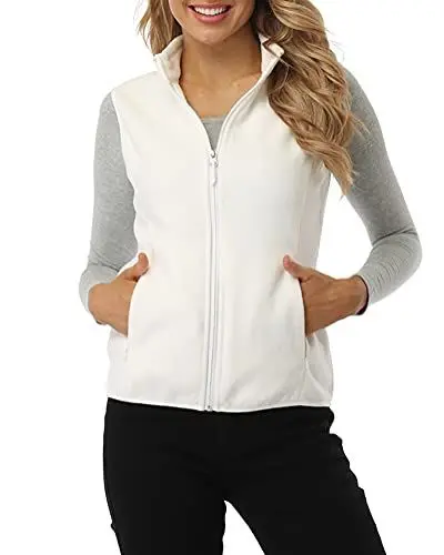 Produktbild: fuinloth Fleece Weste für Damen, Leicht Ärmellose Standkragen mit Reißverschlusstaschen Elfenbein XX-Large