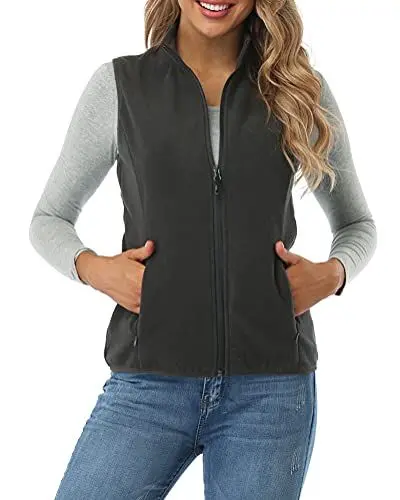 Produktbild: fuinloth Fleece Weste für Damen, Leicht Ärmellose Standkragen mit Reißverschlusstaschen Holzkohle Large