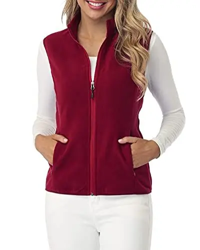 Produktbild: fuinloth Fleece Weste für Damen, Leicht Ärmellose Standkragen mit Reißverschlusstaschen Rotwein Large
