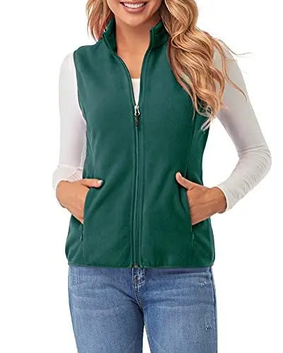Produktbild: fuinloth Fleece Weste für Damen, Leicht Ärmellose Standkragen mit Reißverschlusstaschen Waldgrün X-Large