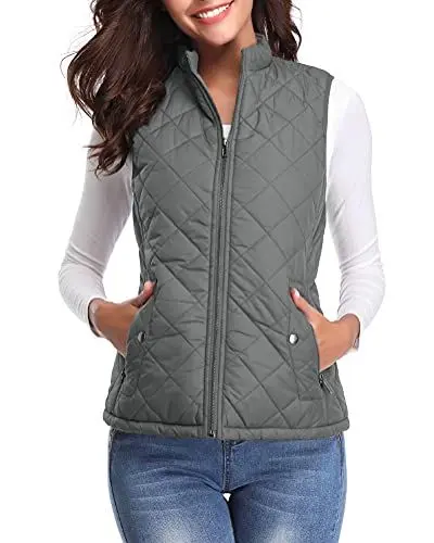 Produktbild: fuinloth Damen Weste, Herbst Leichte Steppweste Westen Ärmellos Jacke Kurz Vest Gilet Dunkelgrau M