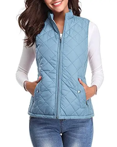 Produktbild: fuinloth Damen Weste, Herbst Leichte Steppweste Westen Ärmellos Jacke Kurz Vest Gilet Hellblau M