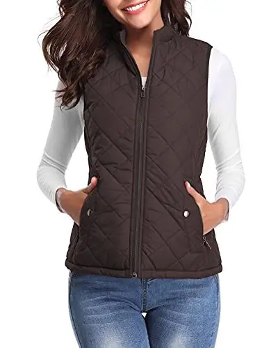 Produktbild: fuinloth Damen Weste, Herbst Leichte Steppweste Westen Ärmellos Jacke Kurz Vest Gilet Schokolade XL