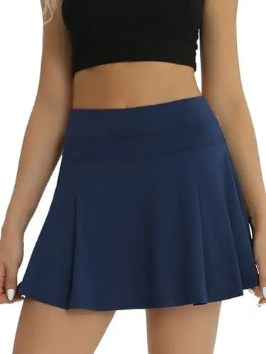 Produktbild: fuinloth Tennisrock Damen Sportrock mit Hose Rock mit Short Integriert Golfrock Sommerrock mit Taschen Blau S 34-36